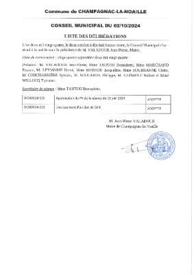 Liste des délibérations du 2 octobre 2024