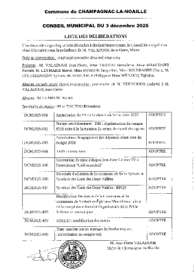 Liste des délibérations du 3 décembre 2025