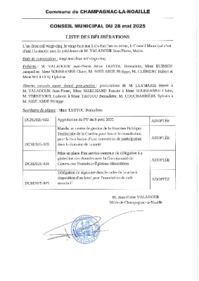 Liste des délibérations du 28 mai 2025